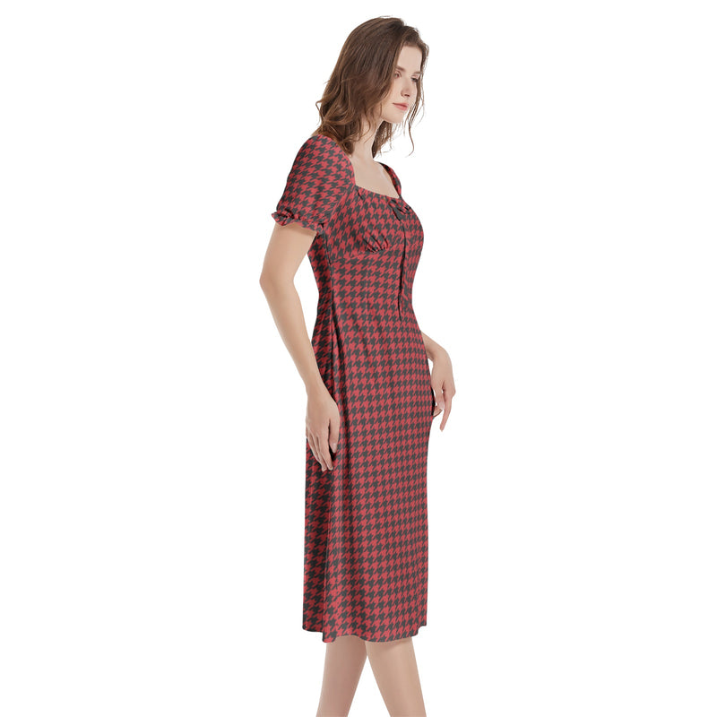 Puff Sleeve Split Thigh Midi Dress - Objet D'Art