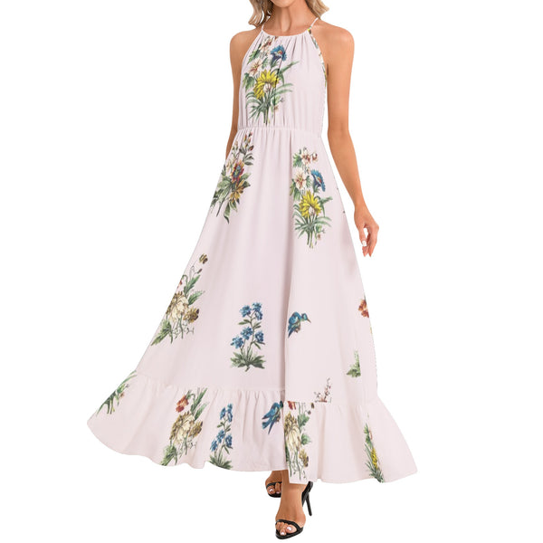 Ruffle Hem Halter Neck Maxi Dress - Objet D'Art