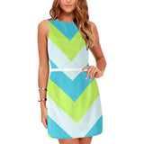 v striped neon green blue white print 5 Eos Women's Sleeveless Dress (Model D01) - Objet D'Art