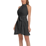 Ruffle Hem Belted Halter Dress - Objet D'Art