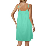 mint print Drawstring Neck Sleeveless Dress (Model D68) - Objet D'Art