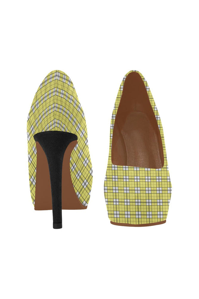 Yellow Plaid Women's High Heels (Model 044) - Objet D'Art