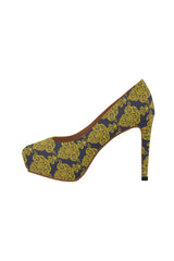 blue gold lace Women's High Heels (Model 044) - Objet D'Art
