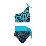 light blue print High Waisted One Shoulder Bikini Set (Model S16) - Objet D'Art