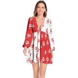 Polyglot Kisses Lantern Sleeve Deep V-Neck Short Dress - Objet D'Art