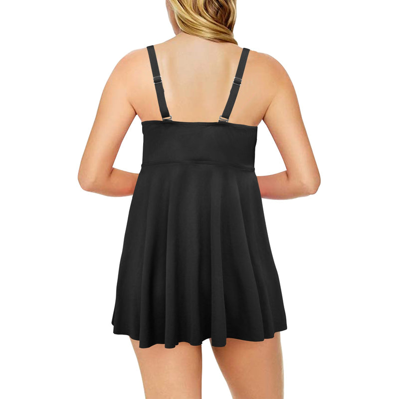 skater dress rose cut out Chest Pleat Swim Dress (Model S31) - Objet D'Art