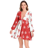 Polyglot Kisses Lantern Sleeve Deep V-Neck Short Dress - Objet D'Art