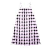 lav dot dash print Drawstring Neck Sleeveless Dress (Model D68) - Objet D'Art
