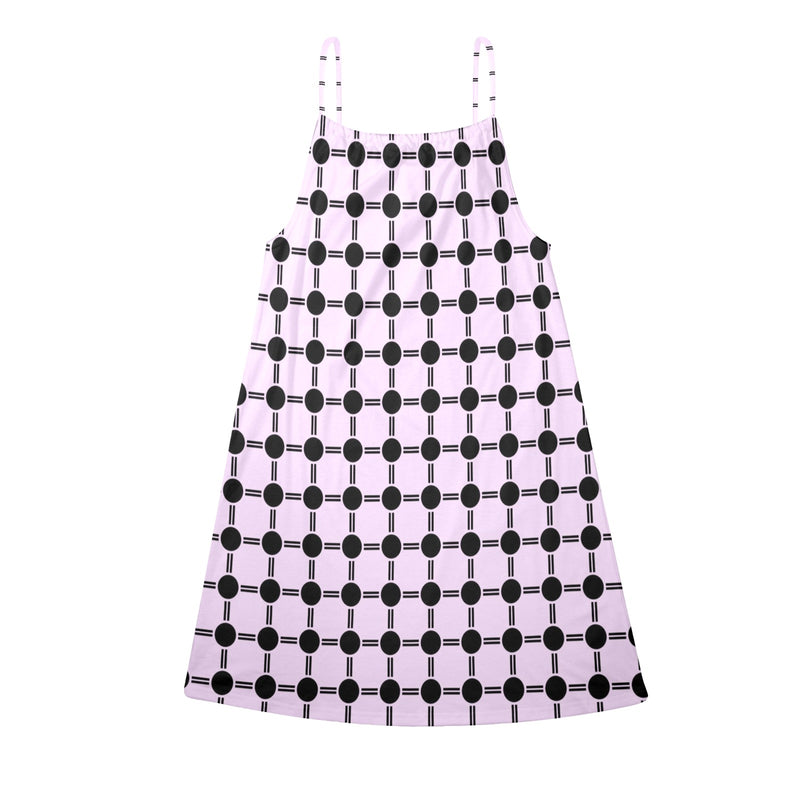 lav dot dash print Drawstring Neck Sleeveless Dress (Model D68) - Objet D'Art