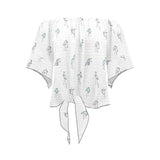 crane 4 wavy grid hokusai print Off Shoulder Knot Front Blouse (Model T71) - Objet D'Art