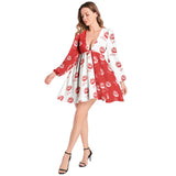 Polyglot Kisses Lantern Sleeve Deep V-Neck Short Dress - Objet D'Art
