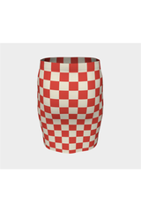 Coral Orange Checker Fitted Skirt - Objet D'Art