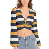 Women's Deep V-Neck Lantern Sleeve Crop Top - Objet D'Art