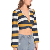 Women's Deep V-Neck Lantern Sleeve Crop Top - Objet D'Art