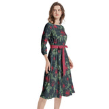 Boat Neck Belted Flared Dress - Objet D'Art
