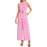 Pink Alien Halter Neck Buckle Belted Jumpsuit - Objet D'Art