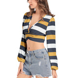 Women's Deep V-Neck Lantern Sleeve Crop Top - Objet D'Art