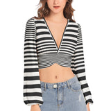 Abstract Zebra Women's Deep V-Neck Lantern Sleeve Crop Top - Objet D'Art