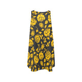gold floral greek key print 7A Sleeveless A-Line Pocket Dress (Model D57) - Objet D'Art