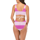 fuchsia microstripe pink print Cross String Bikini Set (Model S29) - Objet D'Art