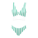 mint green striped print Cross String Bikini Set (Model S29) - Objet D'Art