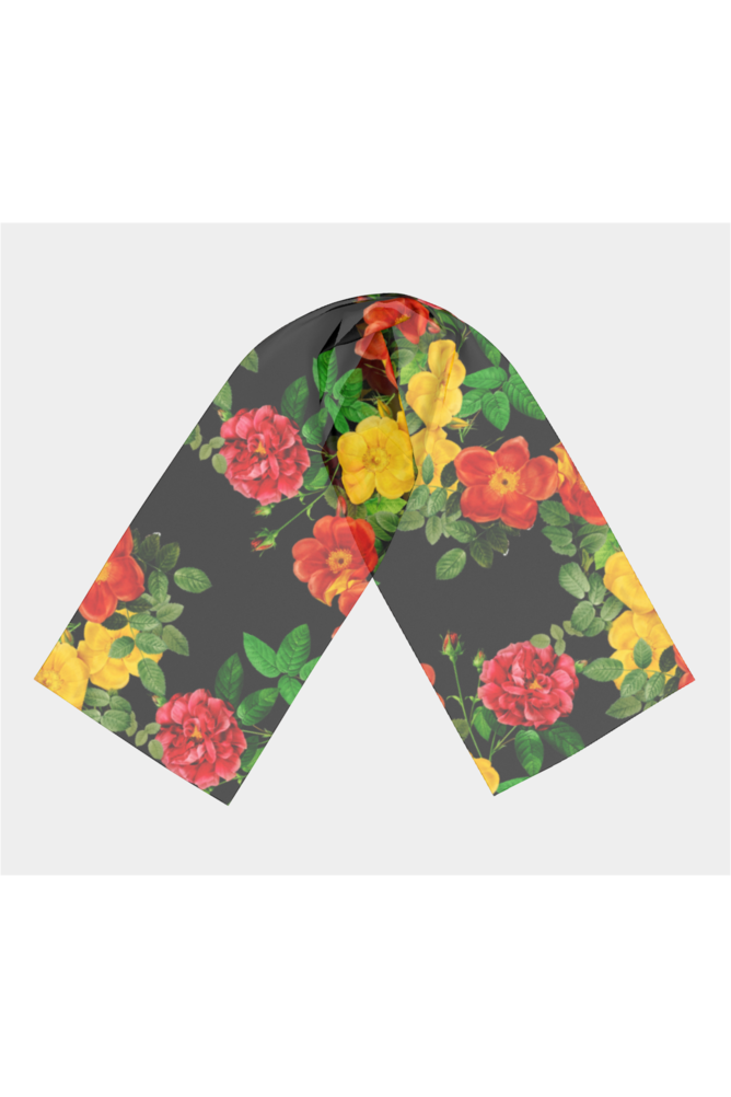 Black Floral Long Scarf - Objet D'Art