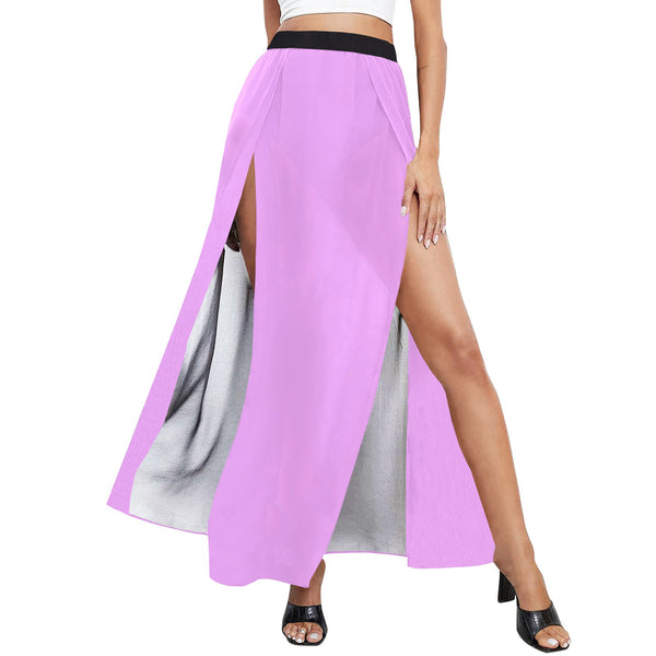 light purple pink solid High Slit Long Beach Dress (Model S40) - Objet D'Art