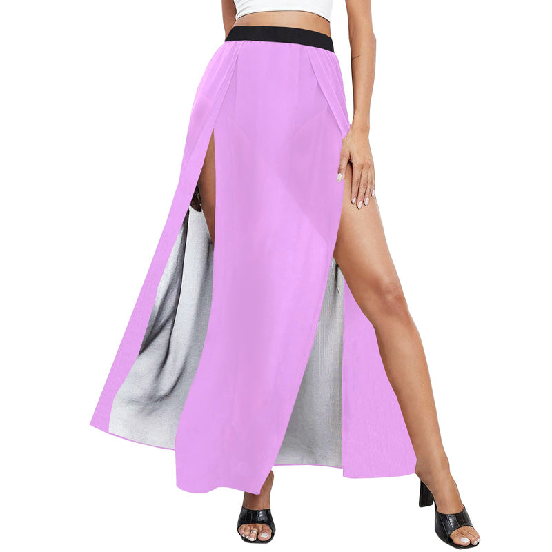 light purple pink solid High Slit Long Beach Dress (Model S40) - Objet D'Art