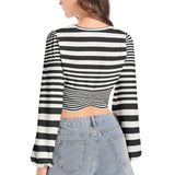 Abstract Zebra Women's Deep V-Neck Lantern Sleeve Crop Top - Objet D'Art