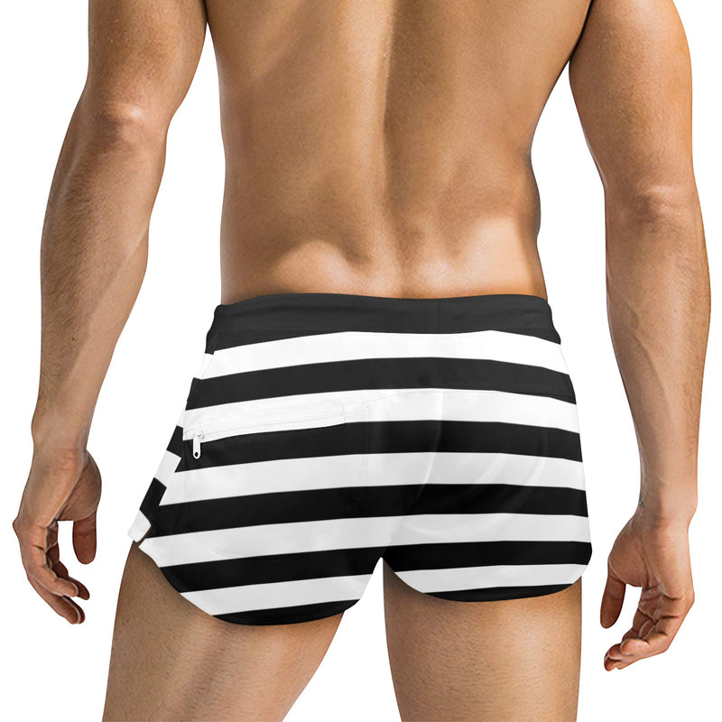bw bold striped print 2 Men's Swim Trunks with Zipper Pocket (Model L71) - Objet D'Art