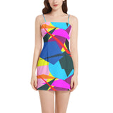 Polychromatic Collage Sleeveless Square Neckline Spaghetti Strap Mini Dress - Objet D'Art