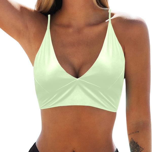 avocado spread solid print Crop Bikini Top (Model S40) - Objet D'Art