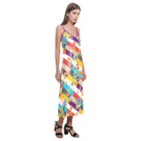 floral striped swimwear V-Neck Open Fork Long Dress(Model D18) - Objet D'Art