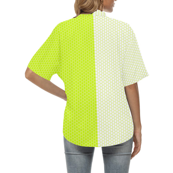 white on neon green hex print All Over Print Hawaiian Shirt for Women (Model T58) - Objet D'Art