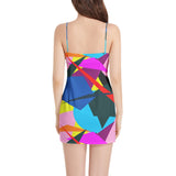 Polychromatic Collage Sleeveless Square Neckline Spaghetti Strap Mini Dress - Objet D'Art
