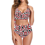 black solid print skirt Knot Side Bikini Swimsuit (Model S37) - Objet D'Art