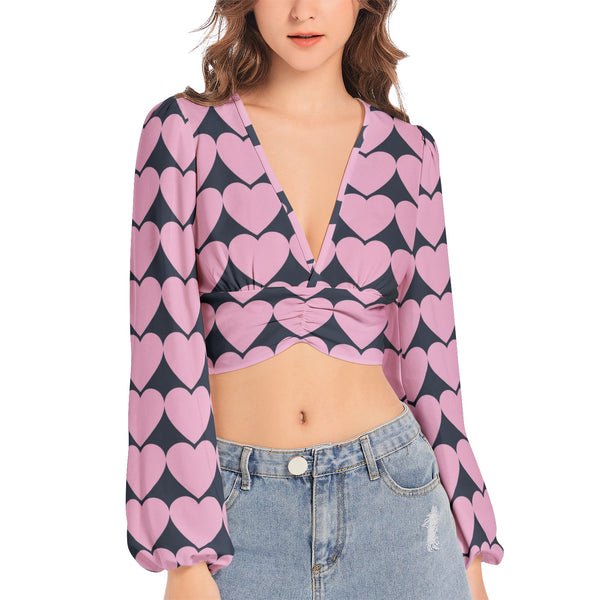 Women's Deep V-Neck Lantern Sleeve Crop Top - Objet D'Art