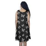 white butterfly silhouettes on Black print Sleeveless Expansion Dress (Model D60) - Objet D'Art