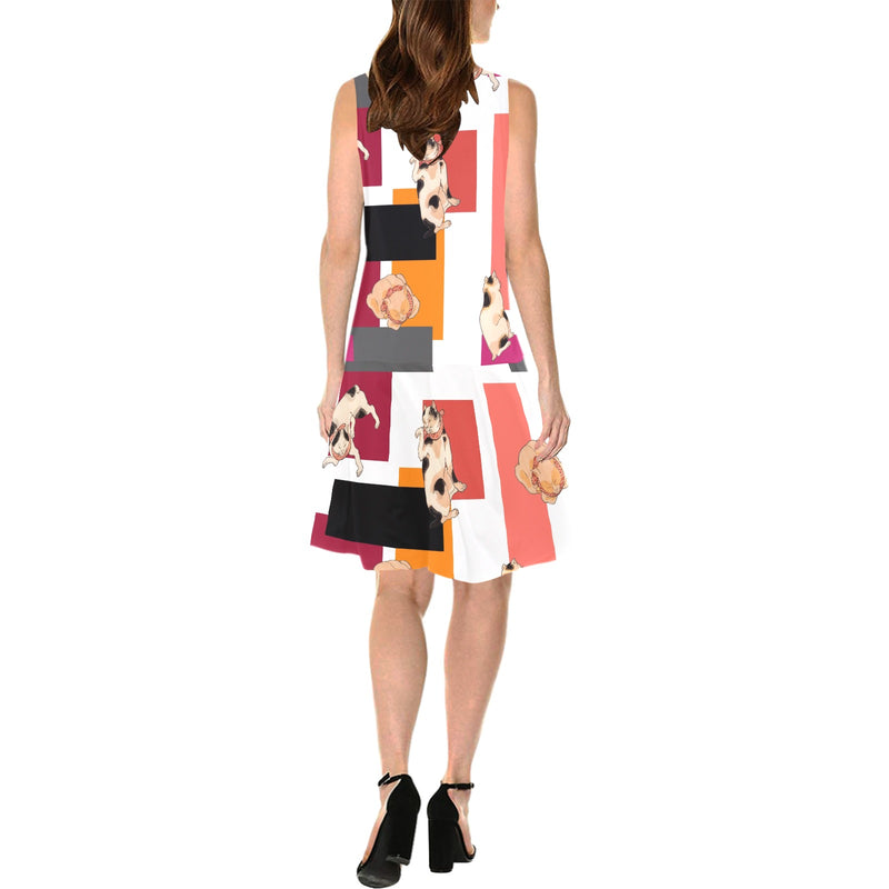 cats colored back print 2 yoga_leggings_template-Recovered-Recovered copy Sleeveless Splicing Shift Dress(Model D17) - Objet D'Art