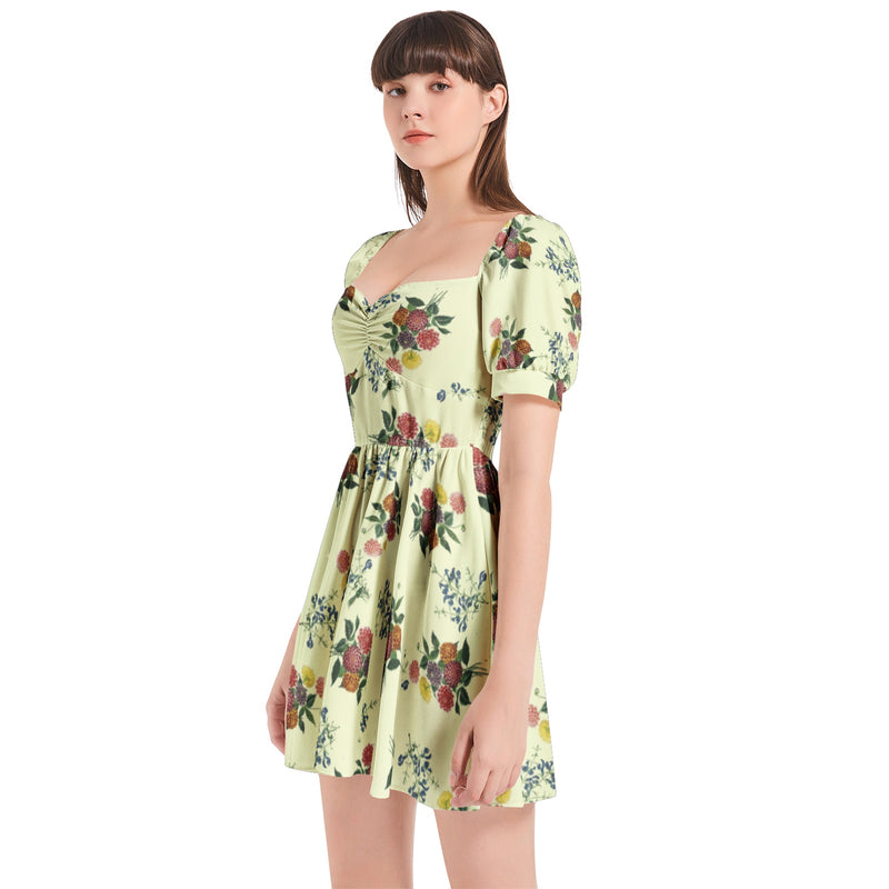 M Kemp Dahlia Puff Sleeve Sweetheart Neck Short Dress - Objet D'Art