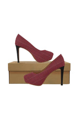 Crimson Herringbone Women's High Heels (Model 044) - Objet D'Art