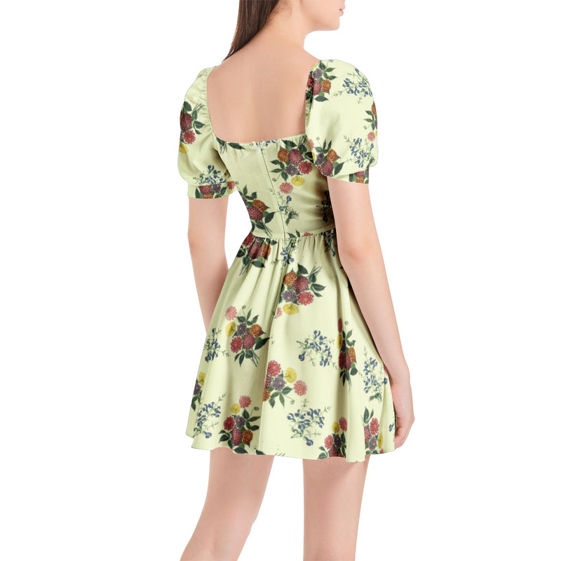 M Kemp Dahlia Puff Sleeve Sweetheart Neck Short Dress - Objet D'Art