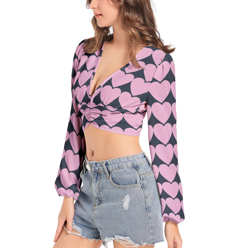 Women's Deep V-Neck Lantern Sleeve Crop Top - Objet D'Art