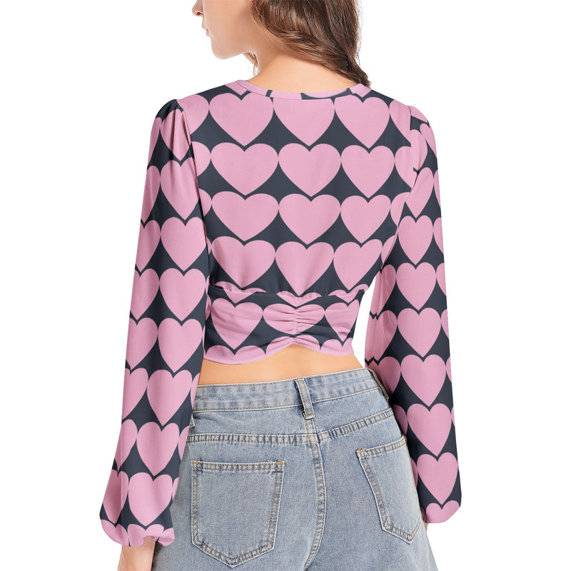 Women's Deep V-Neck Lantern Sleeve Crop Top - Objet D'Art