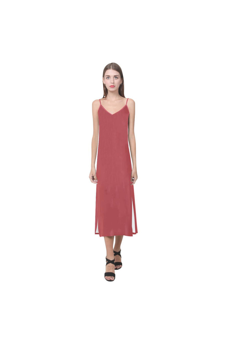 coral orange V-Neck Open Fork Long Dress(Model D18) - Objet D'Art