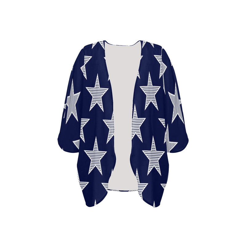 big star print 2 Women's Kimono Chiffon Cover Up (Model H51) - Objet D'Art