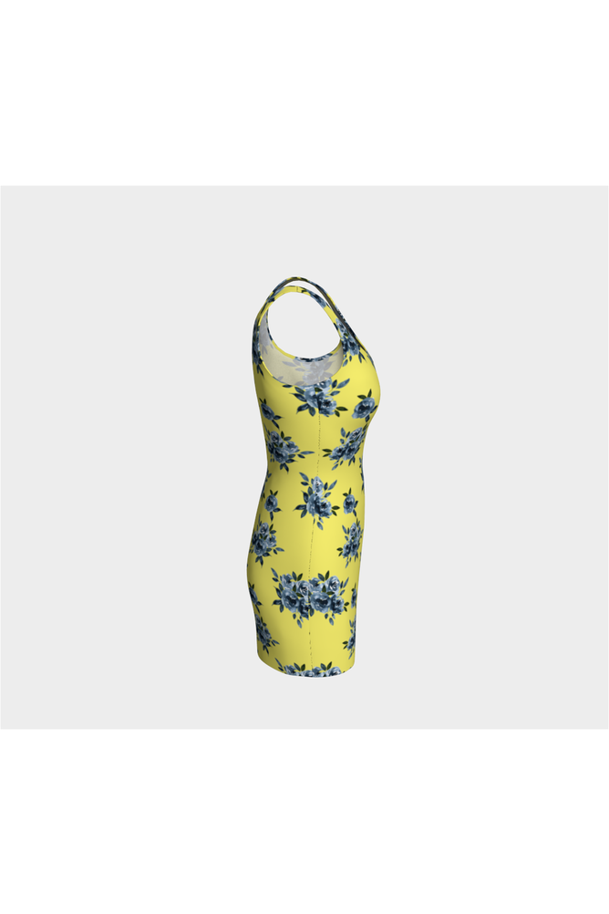 Blue Floral on Yellow Bodycon Dress - Objet D'Art