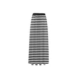 bw thin striped print 3 High Slit Long Beach Dress (Model S40) - Objet D'Art