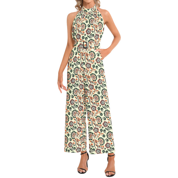 Halter Neck Buckle Belted Jumpsuit - Objet D'Art