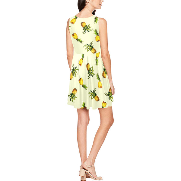 pineapple print leggings Thea Sleeveless Skater Dress(Model D19) - Objet D'Art